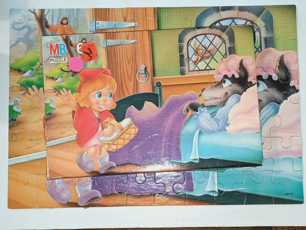 Milton Bradley Storybook Little Red Riding Hood Wolf In Bed Puzzle Used 1989